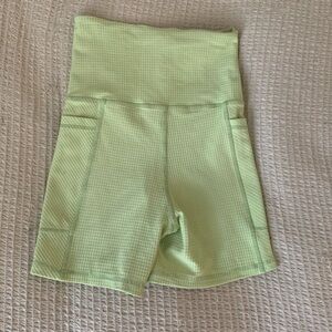 Stone Fox Active x Revolve Waffle Knit Green Long Bike Shorts Activewear Pockets